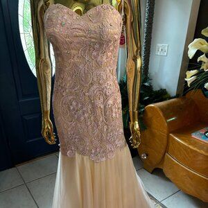 Pink Nude Lace Mermaid Gown Size 2 Sweetheart Tulle Formal Dress